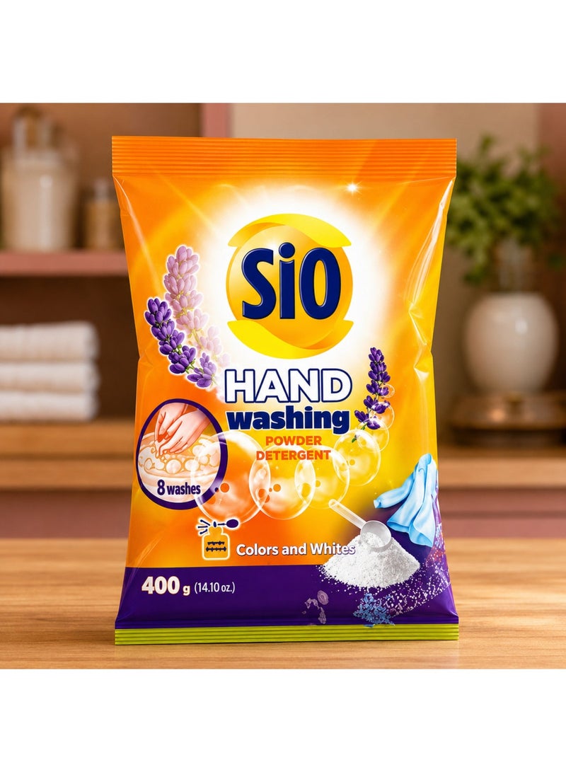 Sio Advanced Manual Hand Wash Powder Detergent, Effective Stain Removal & Fabric Care with Long-Lasting Freshness, 400g Pack - Image 2