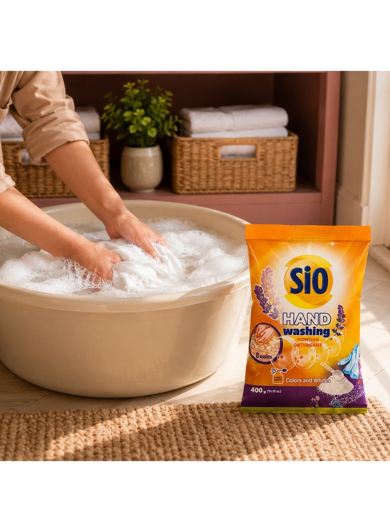 Sio Advanced Manual Hand Wash Powder Detergent, Effective Stain Removal & Fabric Care with Long-Lasting Freshness, 400g Pack - Image 4