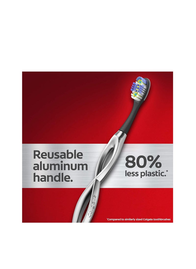 Colgate - Keep Soft Manual Toothbrush for Adults with 2 Deep Clean Floss-Tip Brush Heads, Silver - Image 1