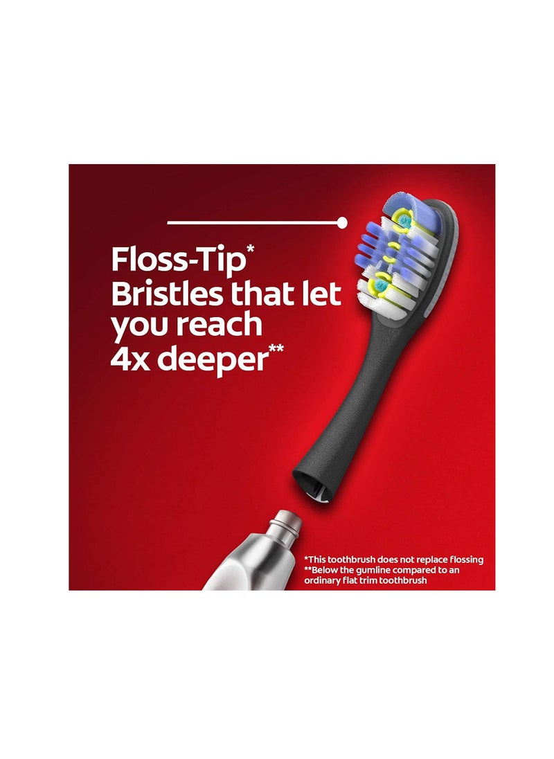 Colgate - Keep Soft Manual Toothbrush for Adults with 2 Deep Clean Floss-Tip Brush Heads, Silver - Image 1