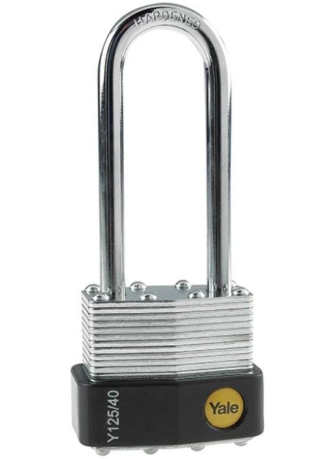 Yale Y125/40/163/1 Y Series Laminated Long Shackle Padlock 40.5MM Zinc Plated Finish  - Image 1