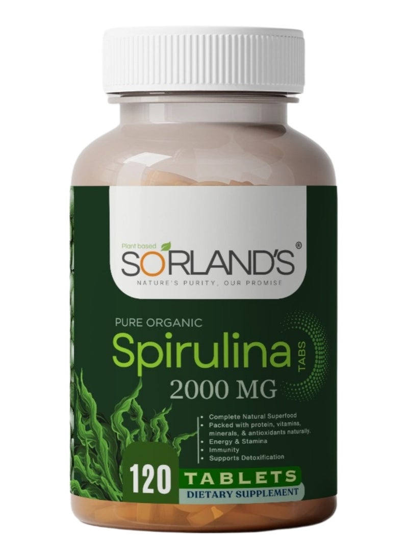 Sorland's Sorland's Organic Spirulina Powder 120 Tablets (Complete Natural Superfood) free from addtives & fillers  - Image 1