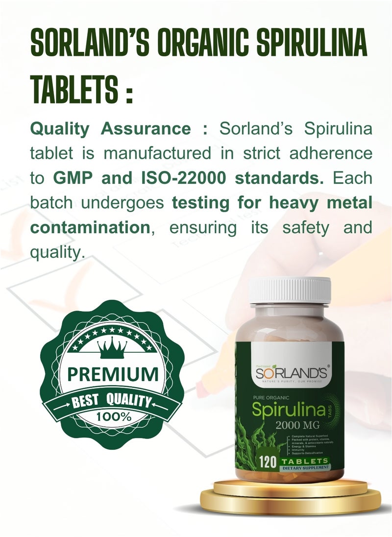 Sorland's Sorland's Organic Spirulina Powder 120 Tablets (Complete Natural Superfood) free from addtives & fillers  - Image 3