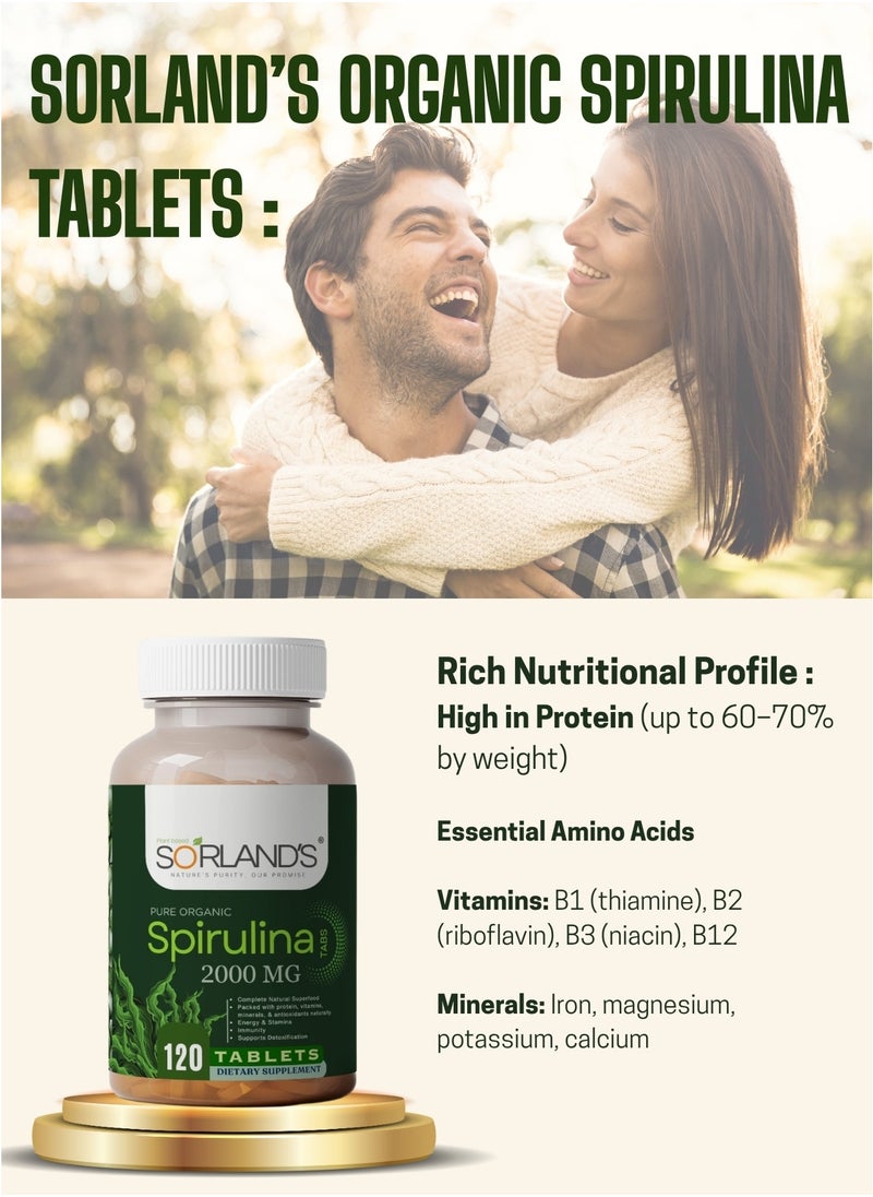 Sorland's Sorland's Organic Spirulina Powder 120 Tablets (Complete Natural Superfood) free from addtives & fillers  - Image 4