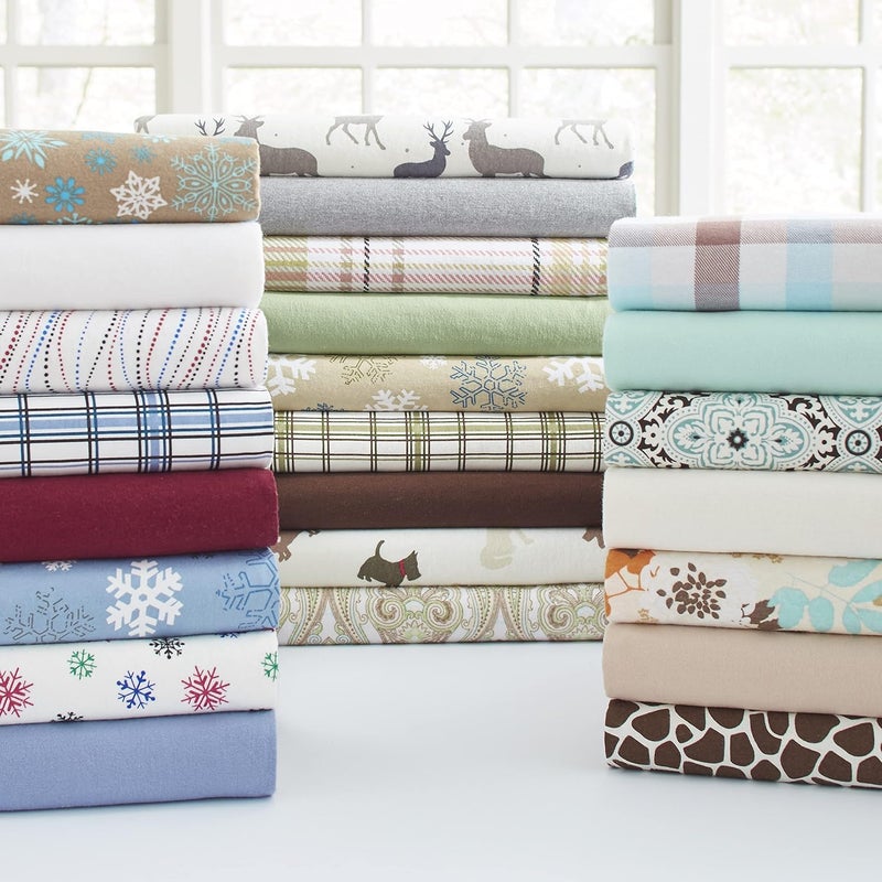 Pointehaven Heavy Weight Flannel Sheet Set, Queen Size, Snow Flakes Design - 100% Cotton, Pre-Shrunk, 170 GSM - Image 3