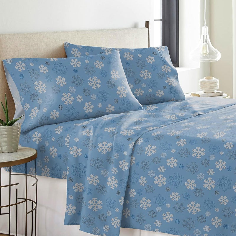 Pointehaven Heavy Weight Flannel Sheet Set, Queen Size, Snow Flakes Design - 100% Cotton, Pre-Shrunk, 170 GSM - Image 2