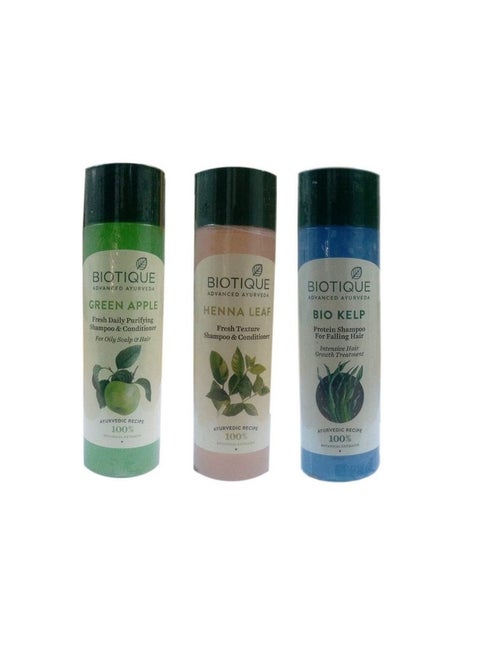 Green Apple, Hena Leaf Fresh Texture, Bio Kelp Protein Shampoo And Conditioner, 190 Ml Each