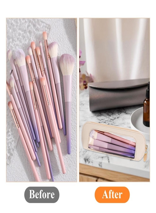 Psyqtsuary Small Clear Makeup Bag, PU Leather Travel Makeup Brush Case Portable Transparent Waterproof Cosmetic Organizer Pouch with Zipper for Women Home Travel Office Makeup Storage (White) - Image 5