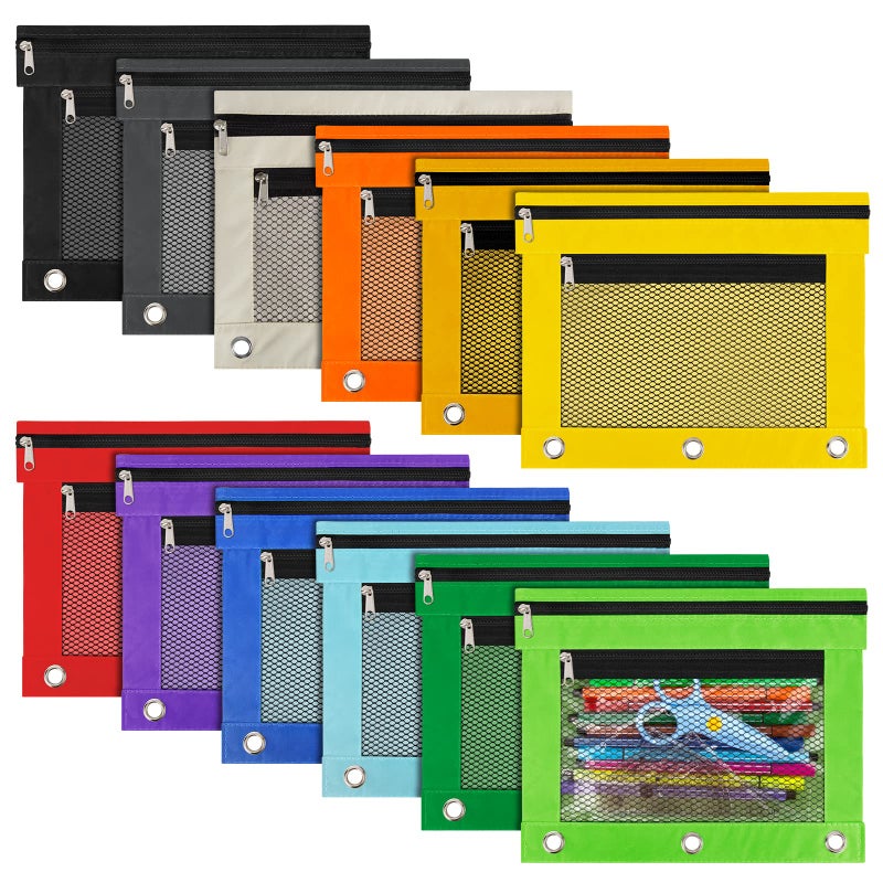 IKAYAS 12 Pack Pencil Pouch for 3 Ring Binder bulk Binder Pencil Pouch with Zipper, Pencil Pouches Pencil Bags for Classroom bulk Pencil Box Pencil Case for Storing School Students Teacher Supplies - Image 1