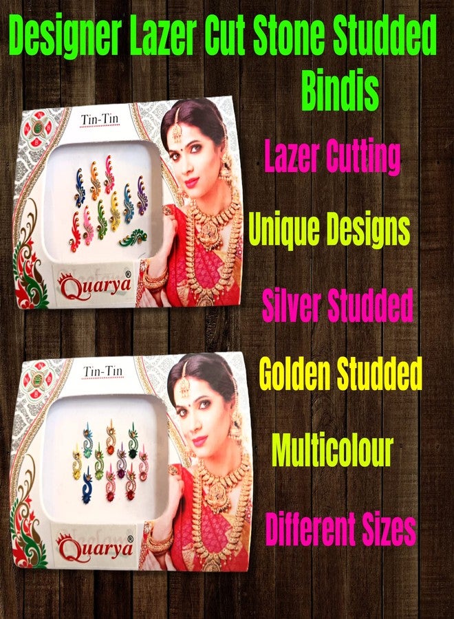 Quarya Bindi Bindiya Kumkum Tikka Colourful Forehead Sticker Golden Silver Stone Studded Simple Plain Round Velvet Maroon Bindis for Women Ladies (Pack 10 Bindi Patta Flaps Plus 5 Velvet Scrunchies) - Image 5