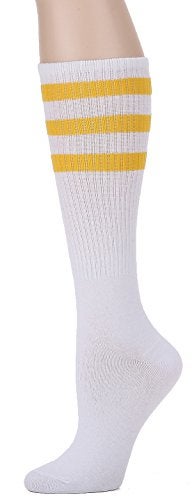 Leotruny Knee High Tube Socks: Over the Calf Retro Socks - Striped Tube Sock for Men Women White Yellow - Image 1