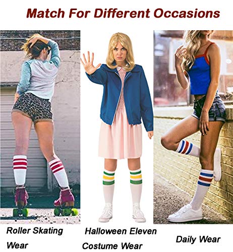 Leotruny Knee High Tube Socks: Over the Calf Retro Socks - Striped Tube Sock for Men Women White Yellow - Image 2