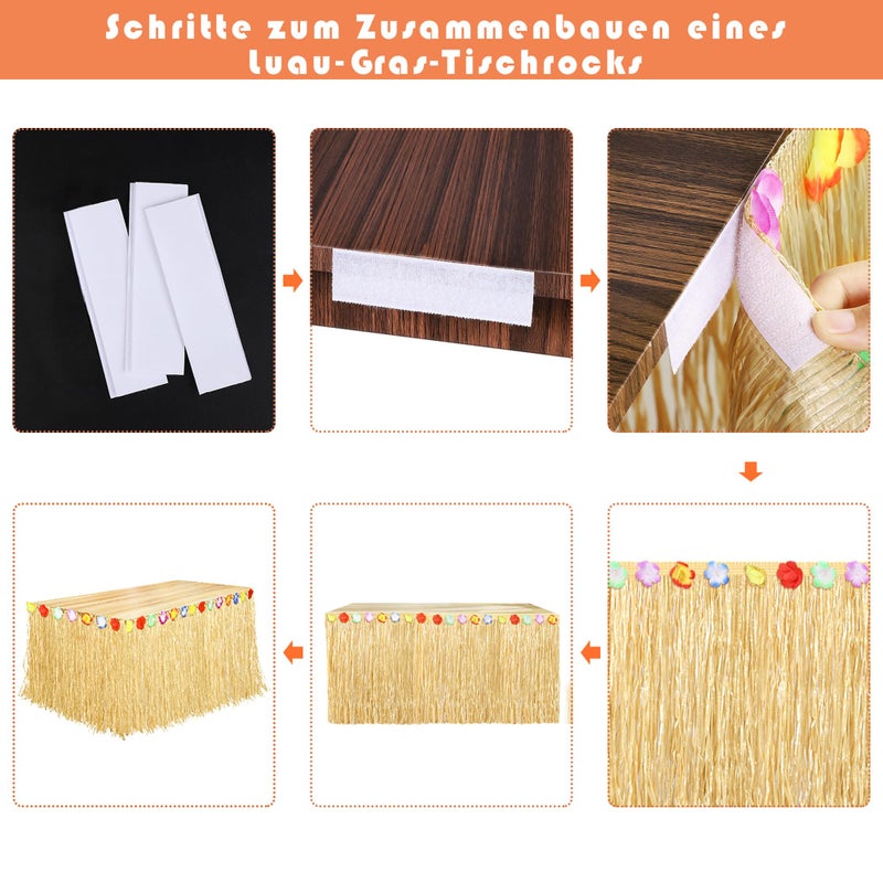 Fovths Luau Grass Table Skirt Natural 9 Feet x 29.5 Inch Hawaiian Table Skirt for Tropical Hawaiian Party Decorations Luau Party Costume Party, Straw Yellow - Image 4