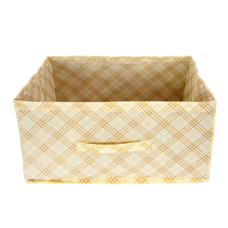 Kuber Industries Kuber Industries Drawer Storage Box Check Drawer Storage Box Non Woven Clothes Organizer For Toys Storage Box for Books Storage Box with Handle Cream  - Image 2