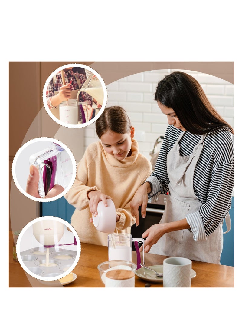 SYOSI - Pancake Cupcakes Batter Dispenser, with Squeeze Handle Easy Pour Supplies for Griddle Mix Dispenser, with Measuring Label, Kitchen Batter Separator for Cookie Cake Crepe Waffles Muffin (Purple,2 Pcs) - Image 1