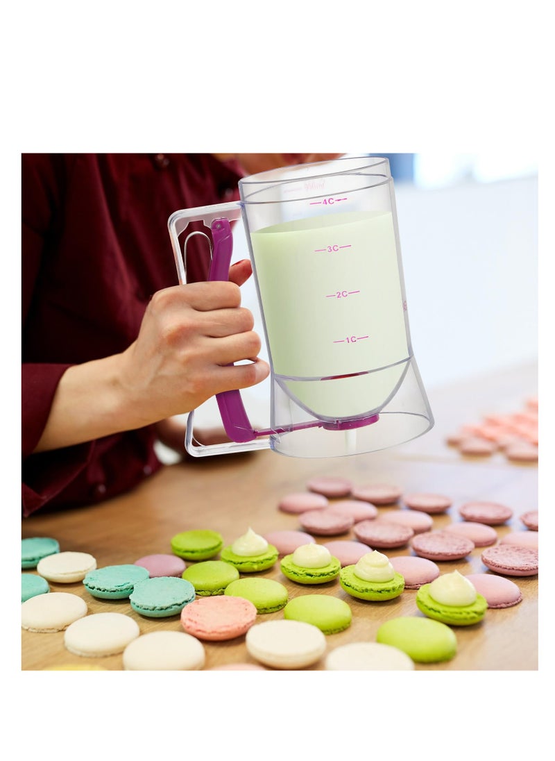 SYOSI - Pancake Cupcakes Batter Dispenser, with Squeeze Handle Easy Pour Supplies for Griddle Mix Dispenser, with Measuring Label, Kitchen Batter Separator for Cookie Cake Crepe Waffles Muffin (Purple,2 Pcs) - Image 1