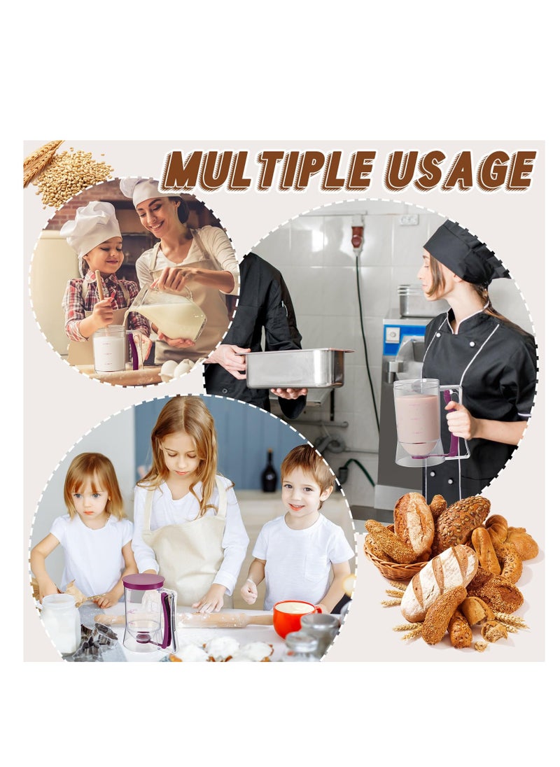 SYOSI - Pancake Cupcakes Batter Dispenser, with Squeeze Handle Easy Pour Supplies for Griddle Mix Dispenser, with Measuring Label, Kitchen Batter Separator for Cookie Cake Crepe Waffles Muffin (Purple,2 Pcs) - Image 1