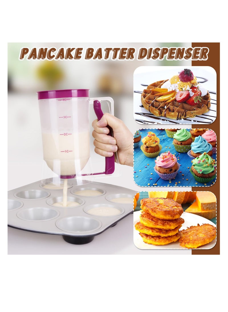 SYOSI - Pancake Cupcakes Batter Dispenser, with Squeeze Handle Easy Pour Supplies for Griddle Mix Dispenser, with Measuring Label, Kitchen Batter Separator for Cookie Cake Crepe Waffles Muffin (Purple,2 Pcs) - Image 1