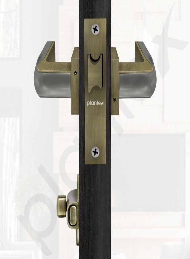 Plantex Heavy Duty Door Lock Bathroom Door Lock/Mortise Keyless Handle Set for Home/Bathroom/Store Room/Balcony/Office with Baby Latch (7086 – Brass Antique/Satin Black) - Image 5