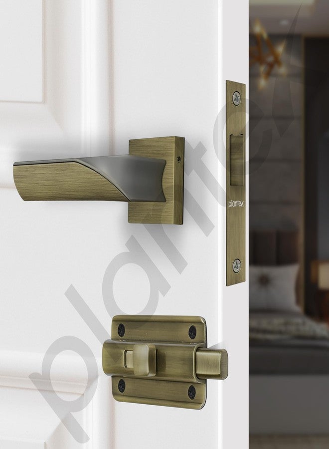 Plantex Heavy Duty Door Lock Bathroom Door Lock/Mortise Keyless Handle Set for Home/Bathroom/Store Room/Balcony/Office with Baby Latch (7086 – Brass Antique/Satin Black) - Image 4