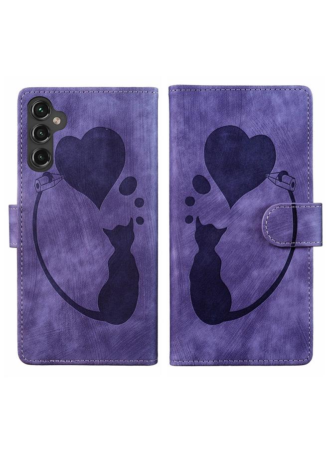 اس-توب جراب لهاتف Samsung Galaxy S24 5G جراب هاتف جلدي منقوش عليه رسمة قلب قطة - Image 1