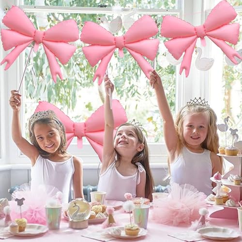 Tagberoy 4 Pcs Large Pink Bow Balloons, Coquette Birthday Decorations - Image 5