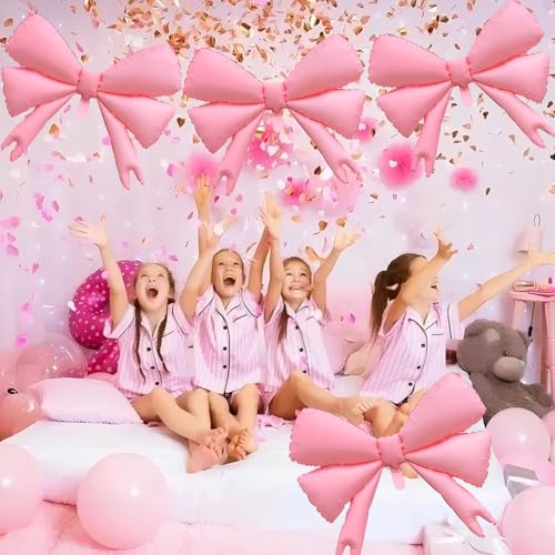 Tagberoy 4 Pcs Large Pink Bow Balloons, Coquette Birthday Decorations - Image 3