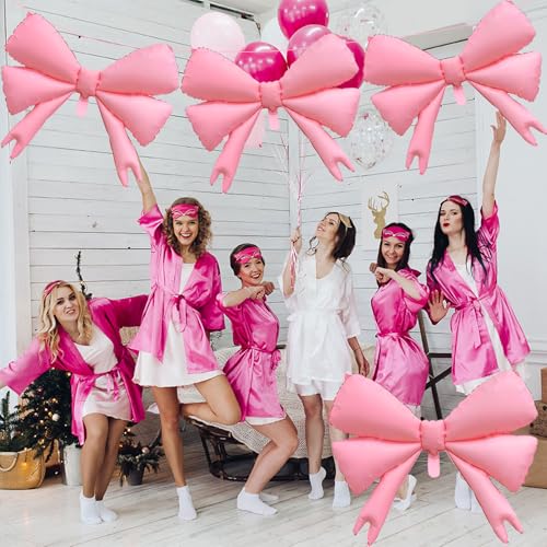 Tagberoy 4 Pcs Large Pink Bow Balloons, Coquette Birthday Decorations - Image 4