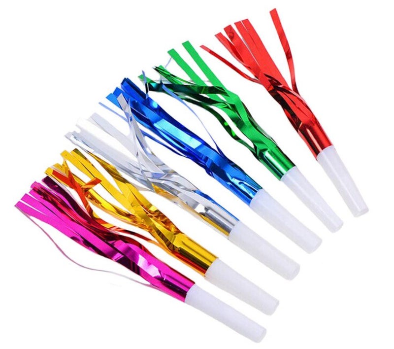 Honbay 30pcs Glitter Fringed Metallic Noise Maker Birthday, New Year Party Noisemaker, Blowouts Whistles Party Favors - Image 1
