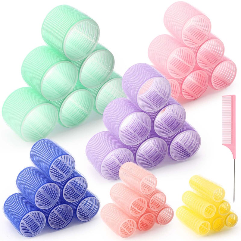 Syhood 36 Pieces Self Adhesive Hair Rollers Curlers Set Small Medium Short Hair Roller Bulk Women Rat Tail Comb Heatless Tool Salon Hairdressing Grip Curler Dry WetMultisizePastel - Image 3