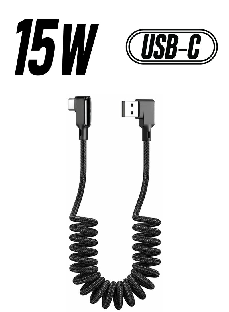 Excefore USB C Cable, 90 Degree Coiled USB A To C Charging Cable, Scalable Spring Charging Cable (40-180 cm), 15W 3A Fast Charging, High Speed Data Transfer Cable for Any C Port Device  - Image 1