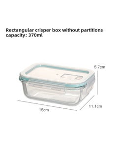 Transparent Glass Preservation Box Heat-resistant Microwave Oven Glass Lunch Box Sealed Lunch Box Refrigerator Storage Box Glass Bowl-Specifications:370ml Rectangular Without Partition-Color:Transparent