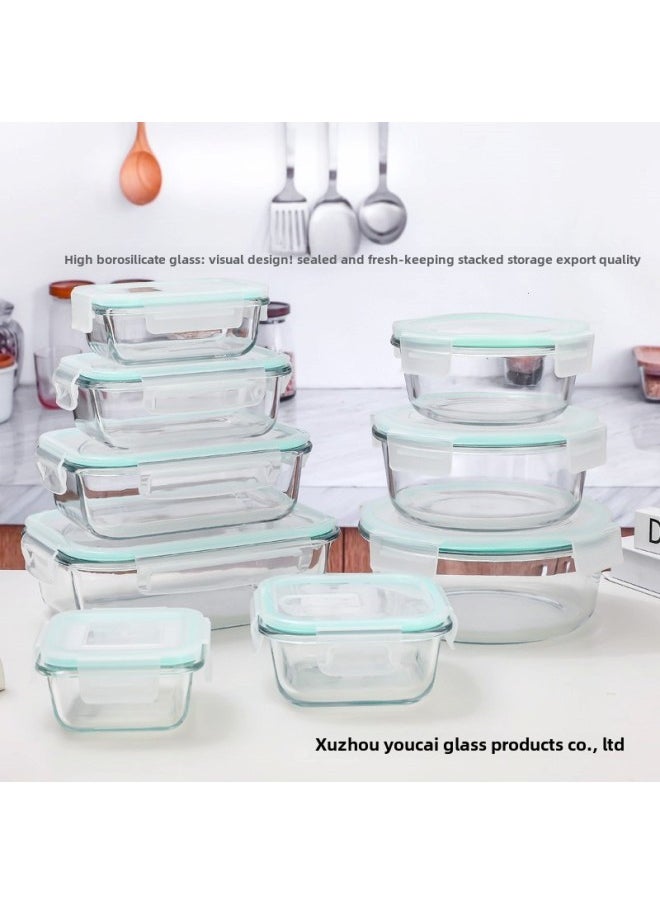 Generic - Transparent Glass Preservation Box Heat-resistant Microwave Oven Glass Lunch Box Sealed Lunch Box Refrigerator Storage Box Glass Bowl-Specifications:370ml Rectangular Without Partition-Color:Transparent - Image 1