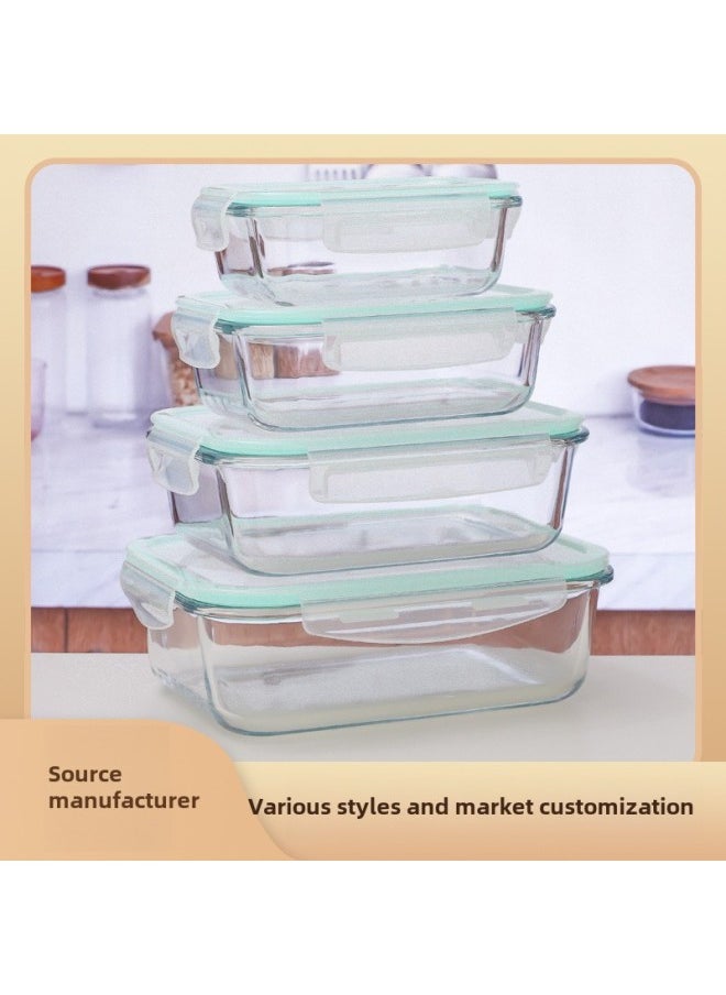Generic - Transparent Glass Preservation Box Heat-resistant Microwave Oven Glass Lunch Box Sealed Lunch Box Refrigerator Storage Box Glass Bowl-Specifications:370ml Rectangular Without Partition-Color:Transparent - Image 1