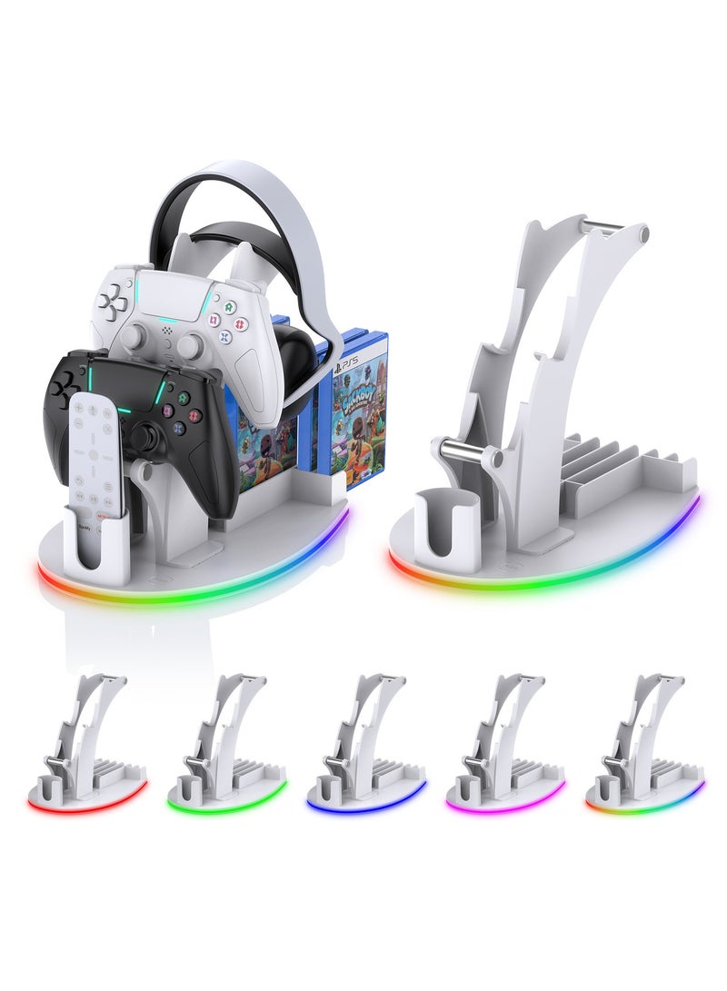 General PS5 Desktop Storage Stand with RGB Lighting Headset Handle Remote Control Disc Desktop Storage Rack Accessories USB Plug in for Use  - Image 1
