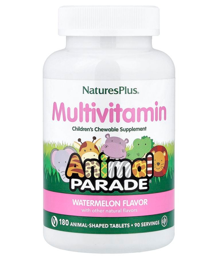 NaturesPlus Animal Parade Children's Chewable Supplement Watermelon 180 Animal-Shaped Tablets