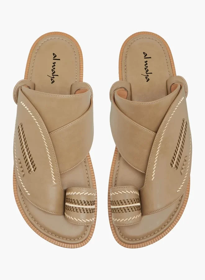 Al Waha Men Embroidered Slip-On Arabic Sandals with Toe Loop