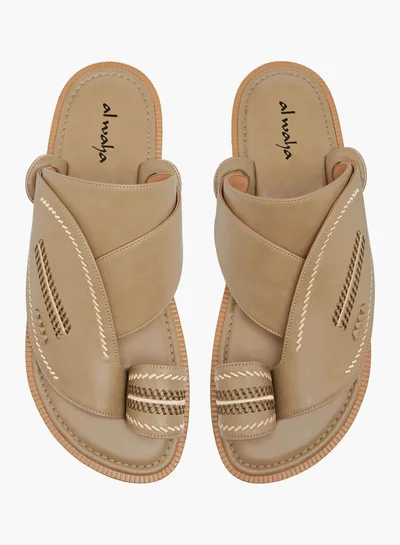 الواحة Men Embroidered Slip-On Arabic Sandals with Toe Loop