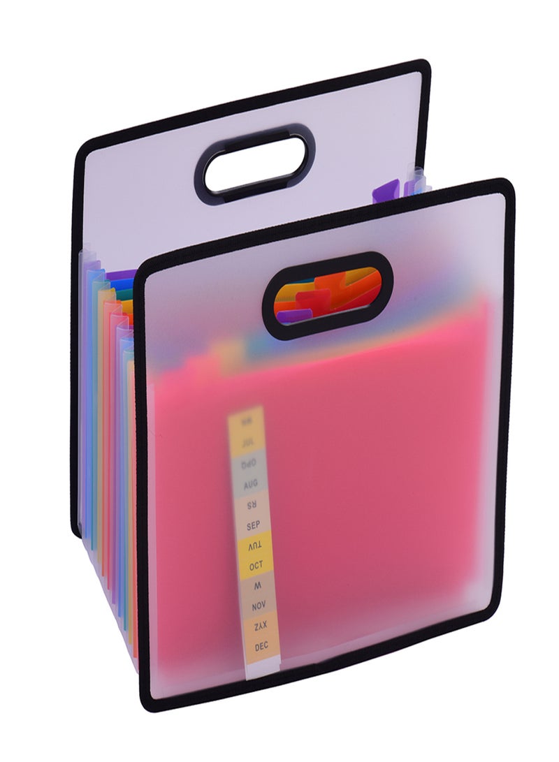 Accordian Expanding File Folder A4 Paper Filing Cabinet 12 Pockets Rainbow Coloured Portable Receipt Organizer with File Guide and Label Cards for Office School - Image 1