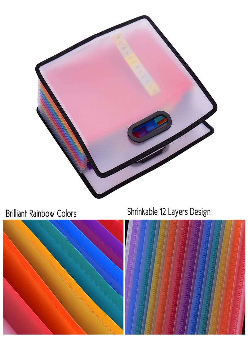 Accordian Expanding File Folder A4 Paper Filing Cabinet 12 Pockets Rainbow Coloured Portable Receipt Organizer with File Guide and Label Cards for Office School - Image 2