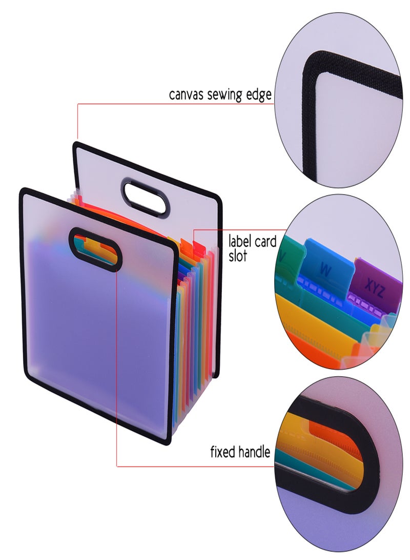 Accordian Expanding File Folder A4 Paper Filing Cabinet 12 Pockets Rainbow Coloured Portable Receipt Organizer with File Guide and Label Cards for Office School - Image 4