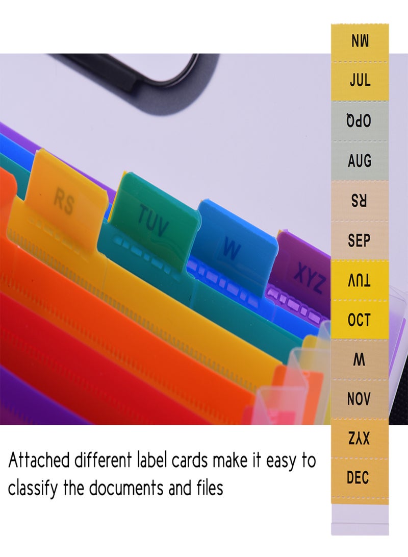 Accordian Expanding File Folder A4 Paper Filing Cabinet 12 Pockets Rainbow Coloured Portable Receipt Organizer with File Guide and Label Cards for Office School - Image 5