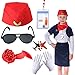 Keymall Kids Flight Attendant Costume Accessories Set Stewardess Hat Airline Hostess Costume Kits for Girls Dress Up Halloween Career Costume Red - Image 3