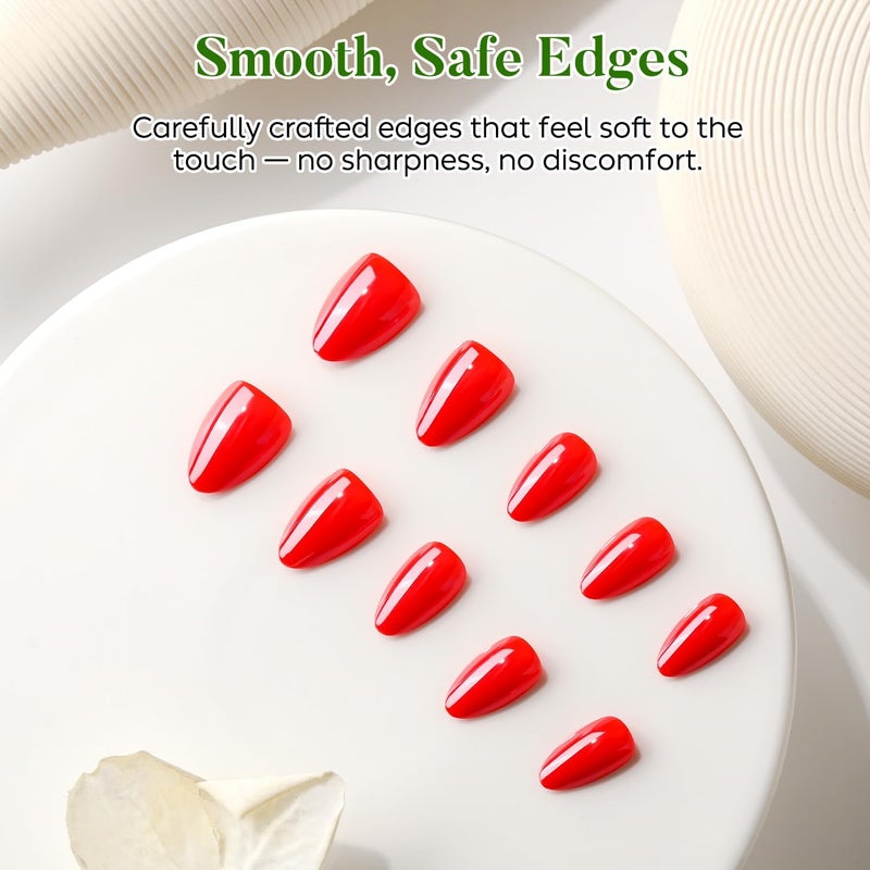 Luxbon Chrome Press On Nails with No-Cure Nail Glue and Tool Set - Short Almond Soft Gel Tips 25-30 Pieces Full Size Set, Reusable Fake Nails for Women, Red Globally popular universal design - Image 4
