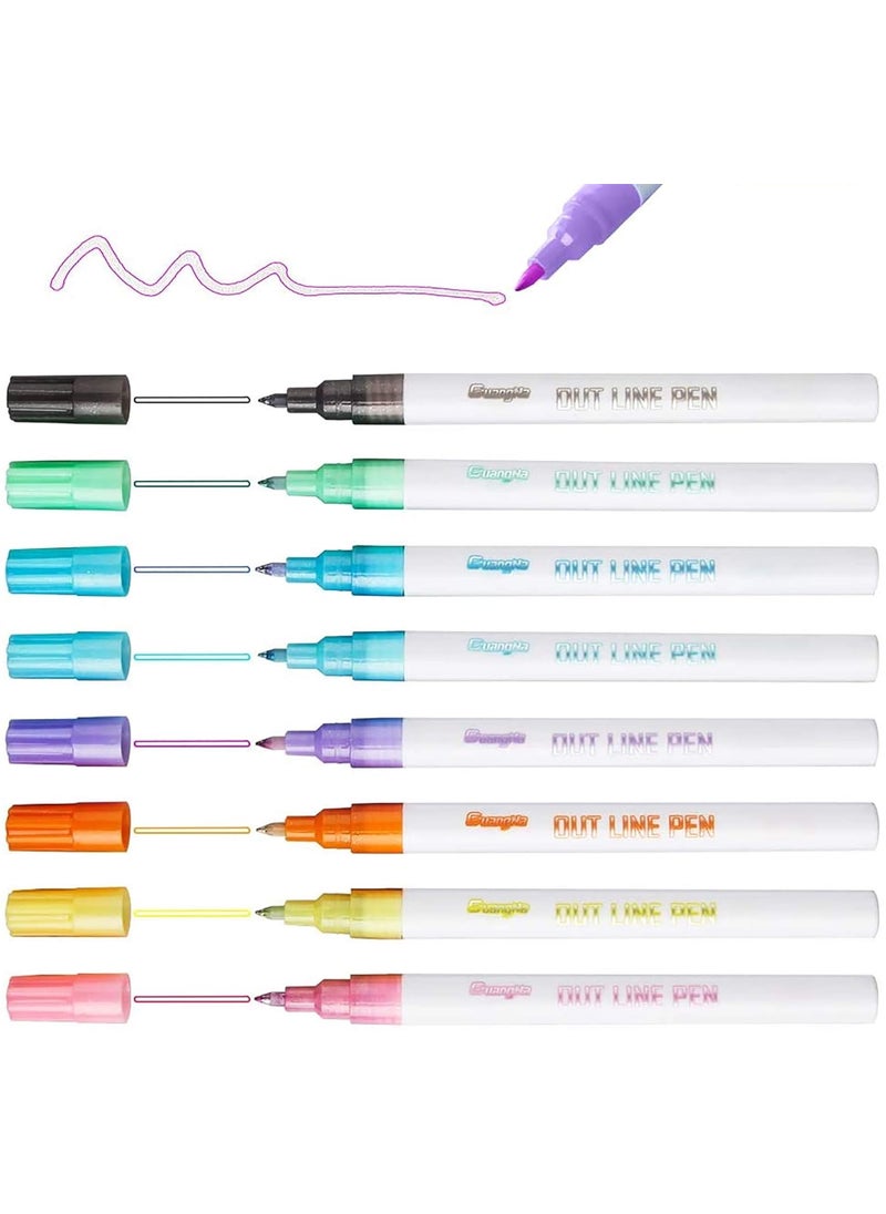 Tomorotec Tomorotec Self-outline Metallic Markers Double Line Journal Pens and Colored Permanent Marker for Kids, Amateurs and Professionals Illustration Coloring Sketching Card Making  - Image 1