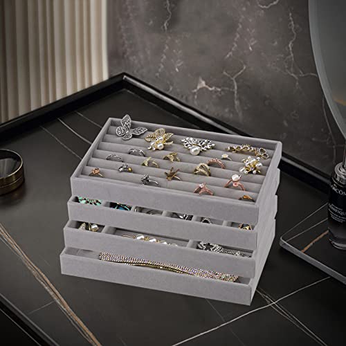 Ptaedex Stackable Velvet Jewelry Trays Organizer for Drawers, Small Jewelry Drawer Organizer Display Tray for Earring Ring Watch Bangle Bracelet Necklace, Set of 4, Gray - Image 5