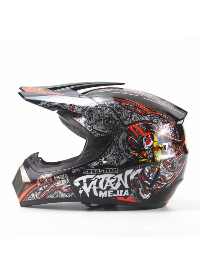 ABS Motorcycle Off-Road Half Helmet - Bright Black Size 4 with Goggles, Mask & Gloves