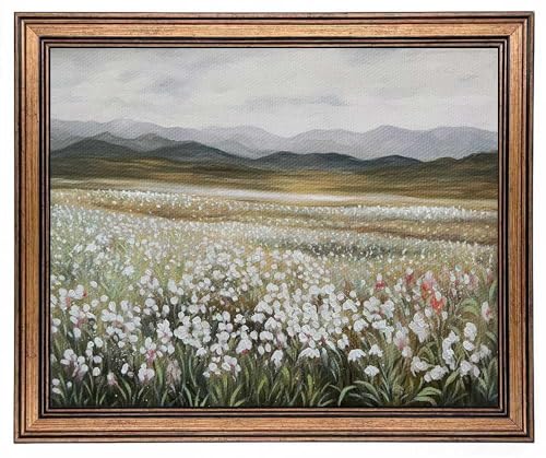 Yeechine Gold Framed Vintage Wall Art Wildflowers Field Canvas Wall Art Print Kitchen Farmhouse Wall Decor (champ fleuri, 16" L x 12" W) - Image 1