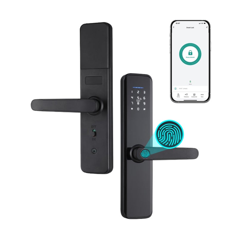 Tuya Smart Lock Burgundy Electronic Deadbolt With Physical Handle - Advanced Fingerprint Recognition Keypad Door Lock for Home Office Smart Home Security - Image 1