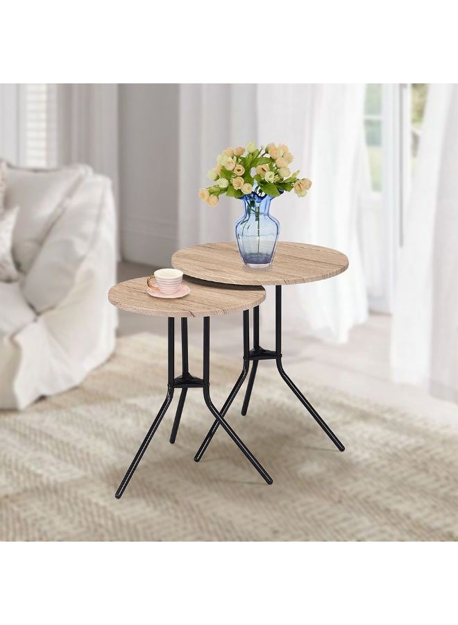 DANUBE HOME Acron Side Table Set of 2 - Stylish Oak Grey/Black End Tables for Living Room, Engineered Wood & Metal, Ideal for Small Spaces, Size: L45xW45xH51cm - Image 1
